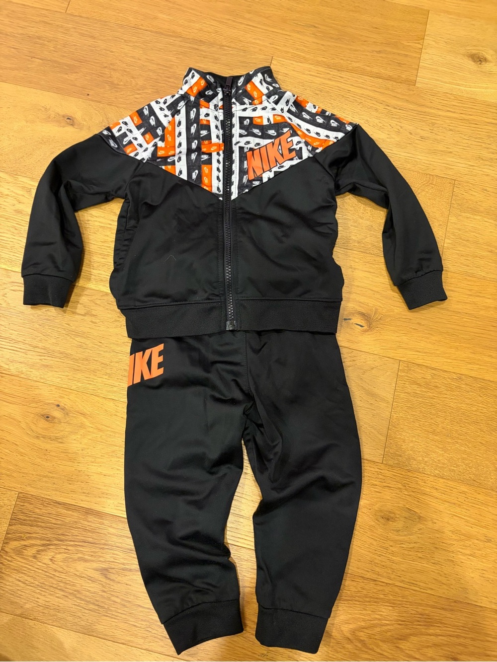 Nike Black and Orange Kids' Graphic Panel Tracksuit Set